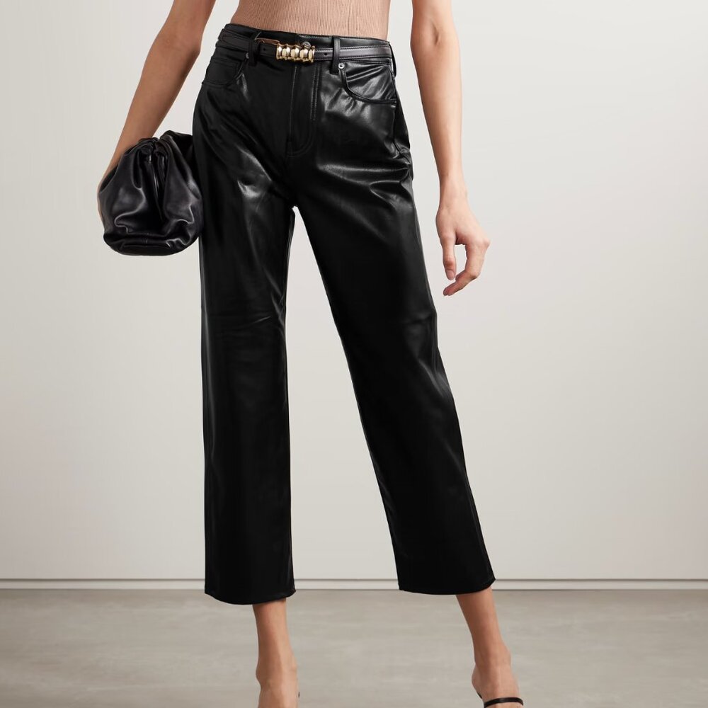 Veronica Beard Joey Pant Black Faux Leather Wide Leg Size 29 New without Tag